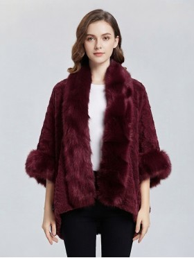 Premium Faux Fur Cape with Rose Imprints & Sleeves